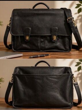 Coach vintage Black Leather Briefcase laptop Messenger Bag 0532